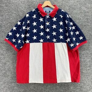 Sutter & Grant Polo Shirt Men XL Red American Flag Button Up Collared Cotton